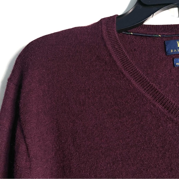 Polo Ralph Lauren Washable Wool Slim Fit V-Neck Sweater in Wine Size M EUC - Picture 12 of 16